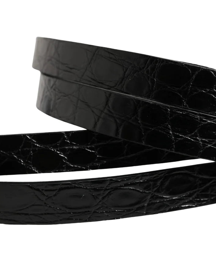 Dolce &amp; Gabbana Black Double Strap Leather Silver Buckle Belt