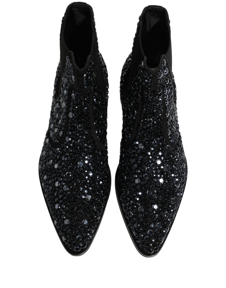 Dolce &amp; Gabbana Black Embellished Chelsea Ankle Boots Shoes