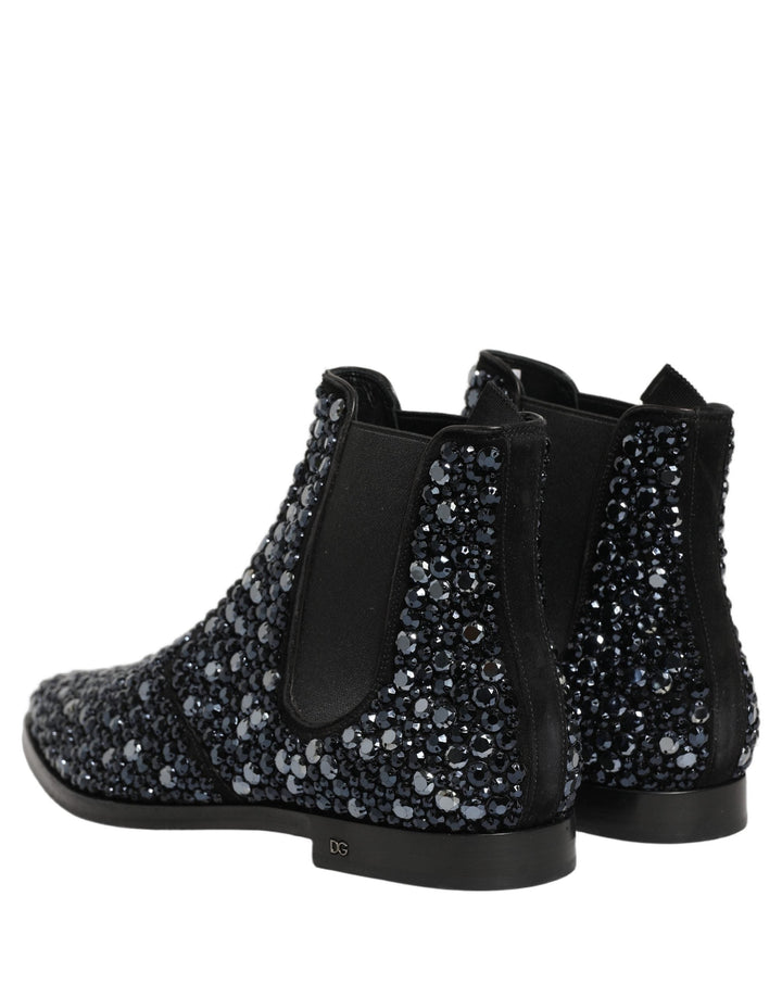 Dolce &amp; Gabbana Black Embellished Chelsea Ankle Boots Shoes