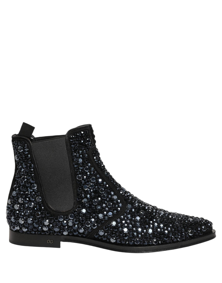 Dolce &amp; Gabbana Black Embellished Chelsea Ankle Boots Shoes