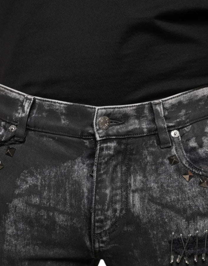 Dolce &amp; Gabbana Black Embellished Cotton Skinny Denim Jeans