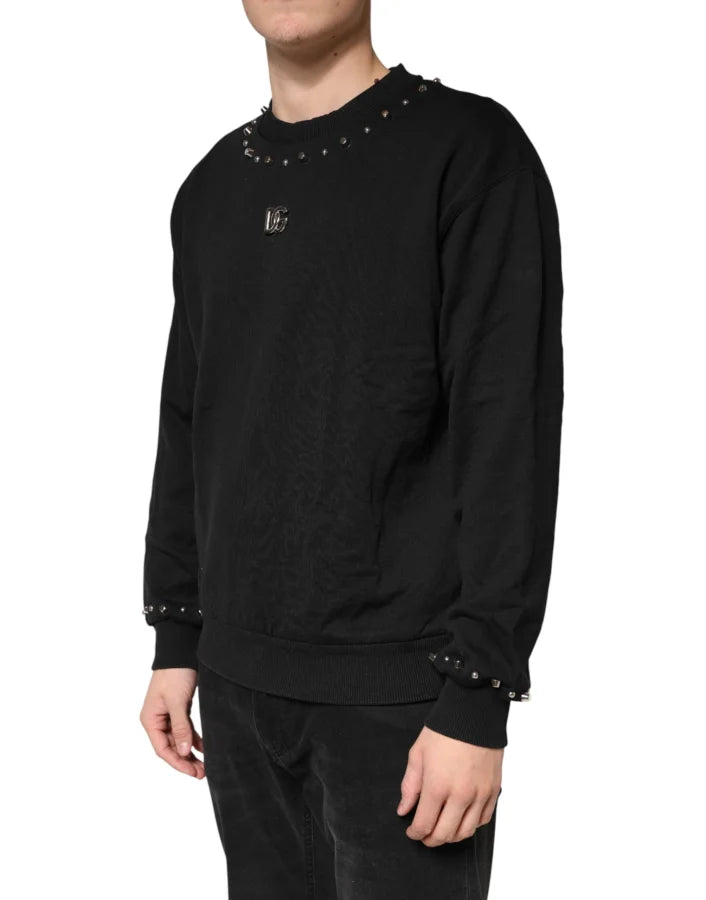 Dolce &amp; Gabbana Black Embellished Cotton Sweatshirt Sweater