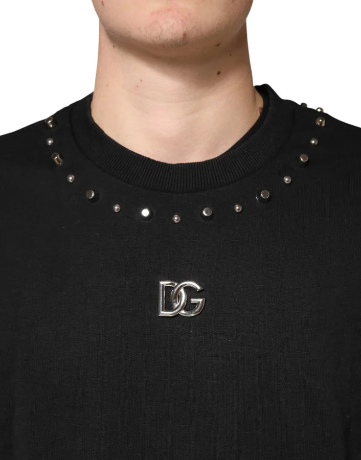 Dolce &amp; Gabbana Black Embellished Cotton Sweatshirt Sweater
