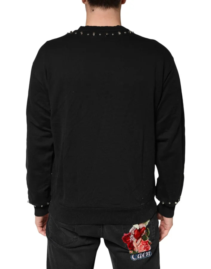 Dolce &amp; Gabbana Black Embellished Cotton Sweatshirt Sweater