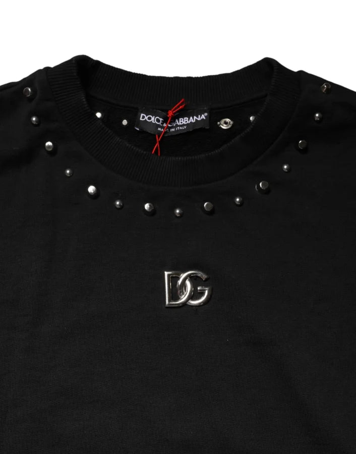 Dolce &amp; Gabbana Black Embellished Cotton Sweatshirt Sweater