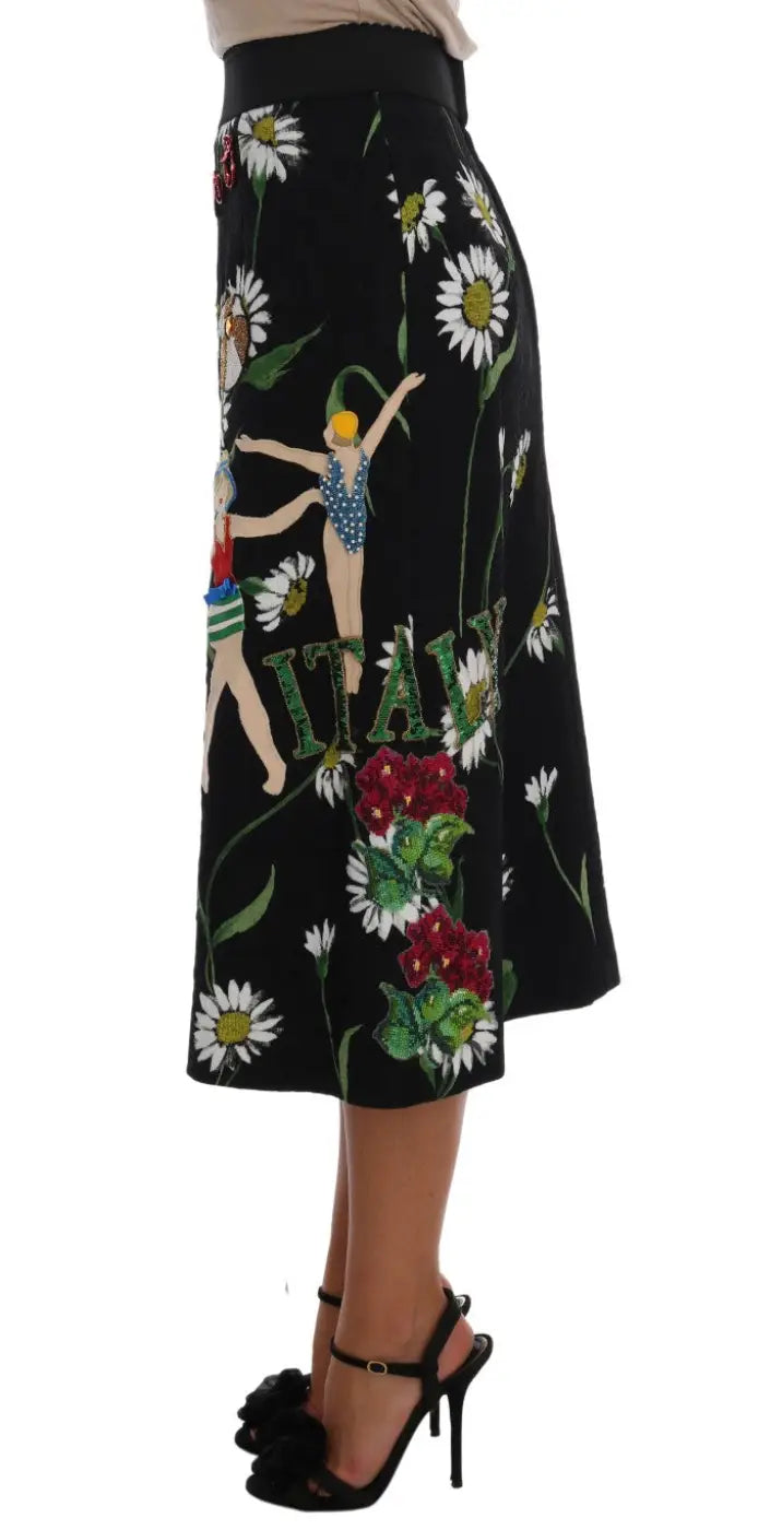 Dolce &amp; Gabbana Black Embellished Daisy Brocade Skirt