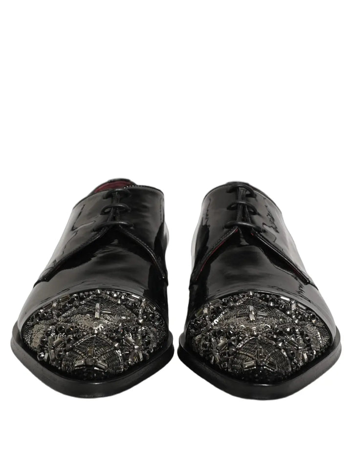 Dolce &amp; Gabbana Black Embellished Derby Dress Formal Shoes