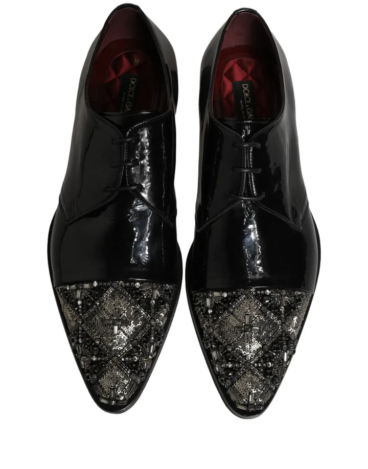 Dolce &amp; Gabbana Black Embellished Derby Dress Formal Shoes