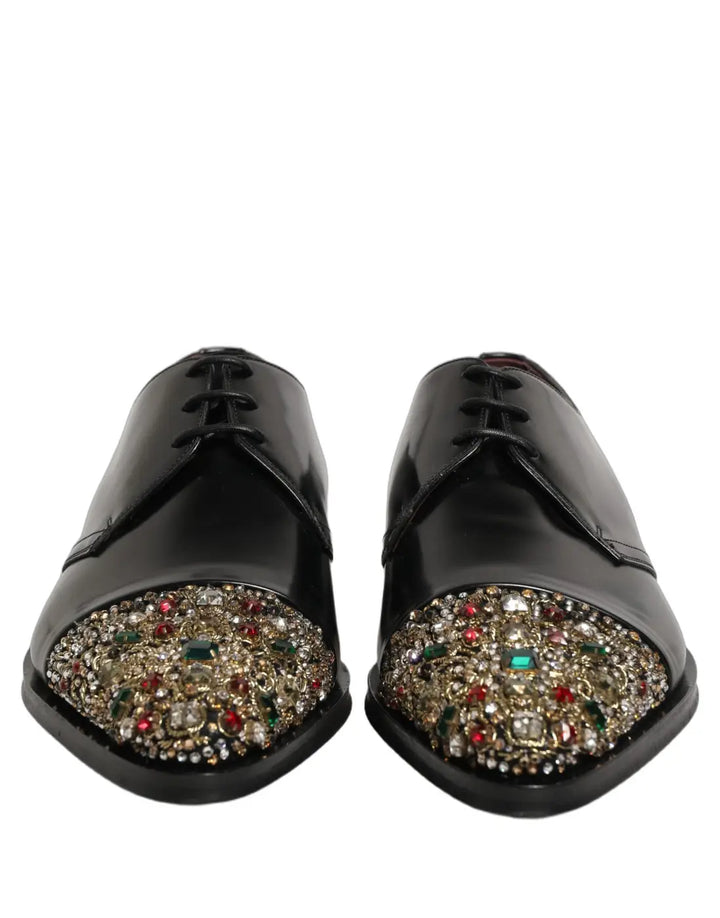 Dolce &amp; Gabbana Black Embellished Derby Dress Formal Shoes
