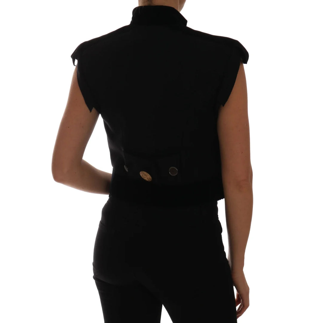 Dolce & Gabbana Black Embellished Floral Military Jacket Vest