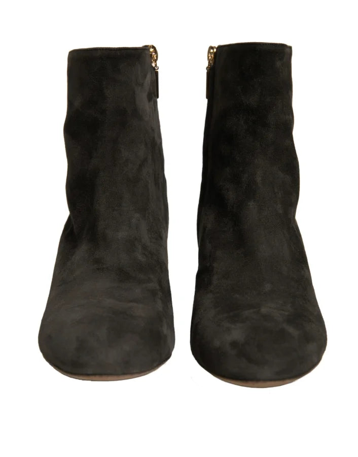 Dolce &amp; Gabbana Black Embellished Heel Ankle Boots Shoes