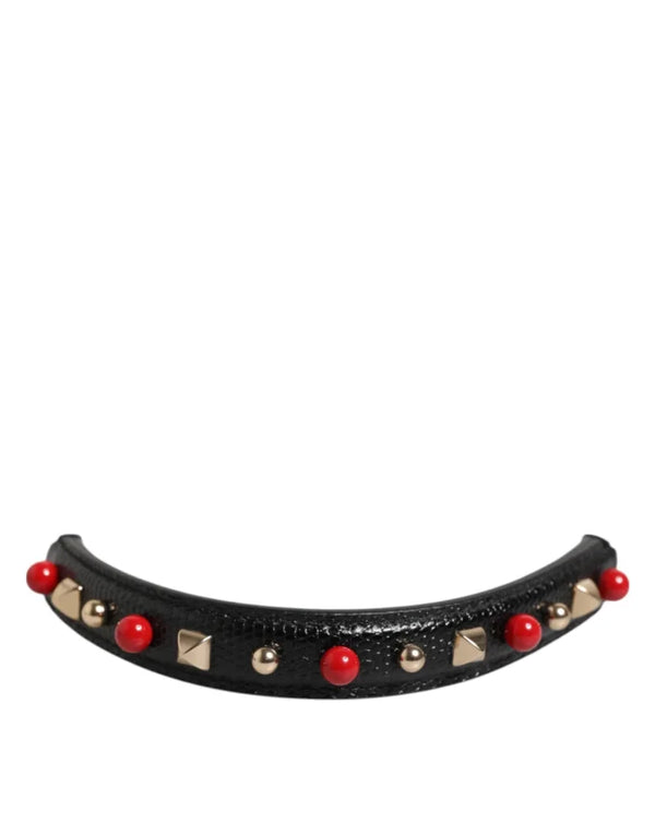 Dolce & Gabbana - Black Embellished Leather Bag Handle Women Shoulder Strap