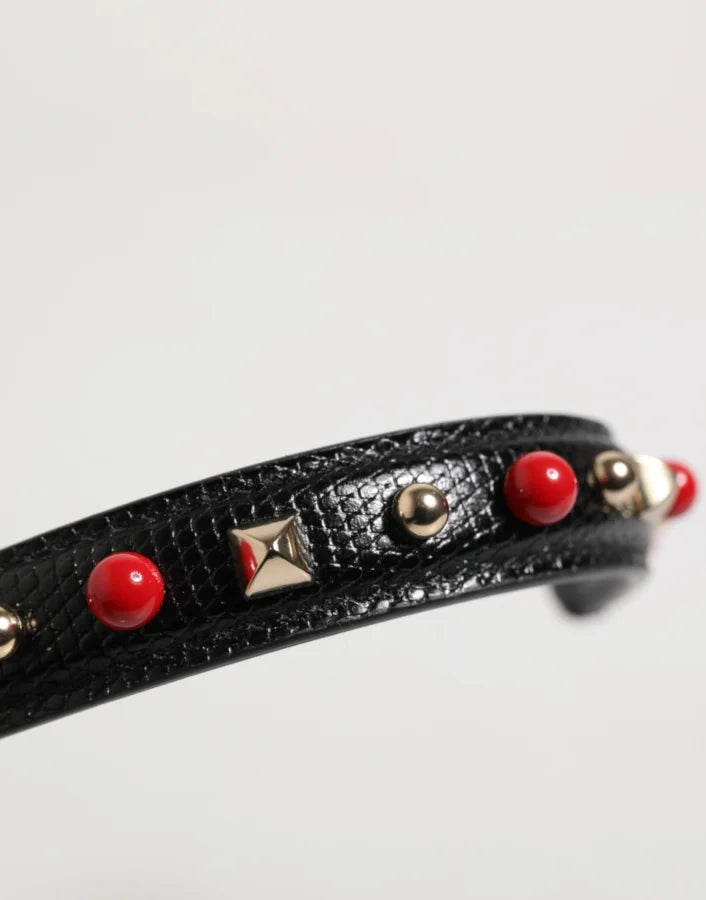 Dolce &amp; Gabbana Black Embellished Leather Bag Handle Women Shoulder Strap