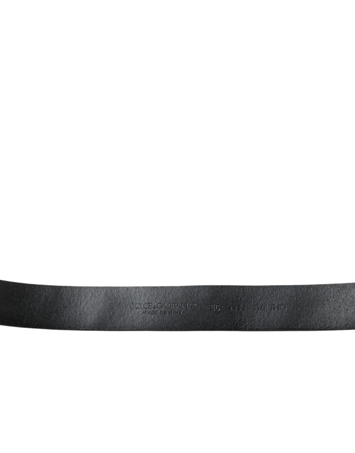 Dolce &amp; Gabbana Black Embellished Leather Engraved Buckle Belt