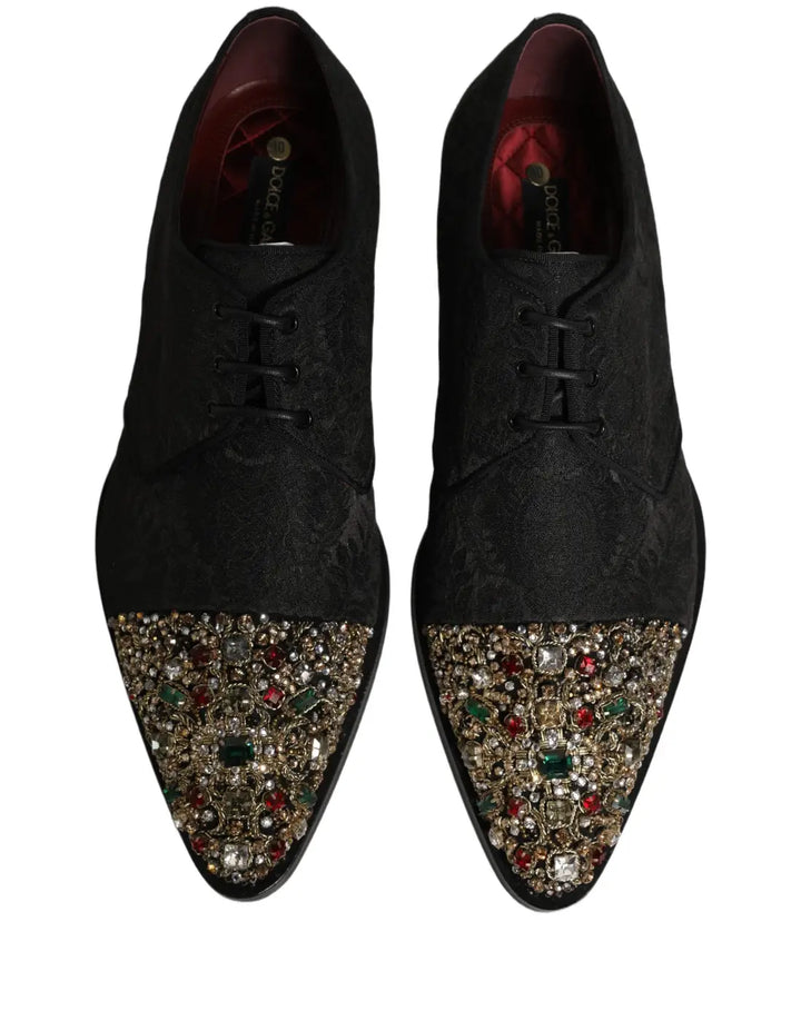 Dolce &amp; Gabbana Black Embellished Men Derby Dress Formal Shoes