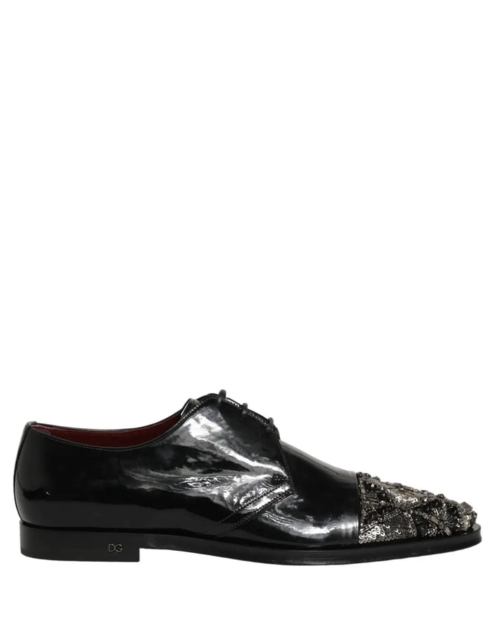 Dolce &amp; Gabbana Black Embellished Men Derby Dress Formal Shoes