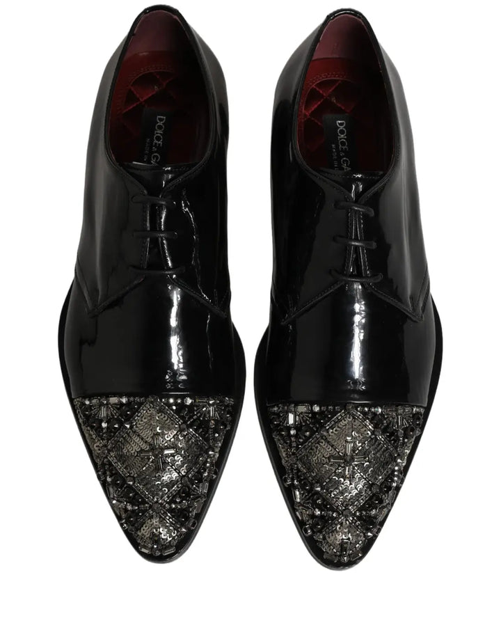 Dolce &amp; Gabbana Black Embellished Men Derby Dress Formal Shoes