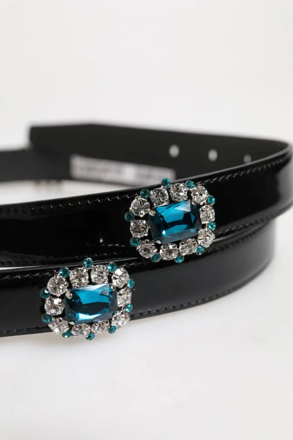 Dolce &amp; Gabbana Black Embellished Metal Logo Buckle Belt
