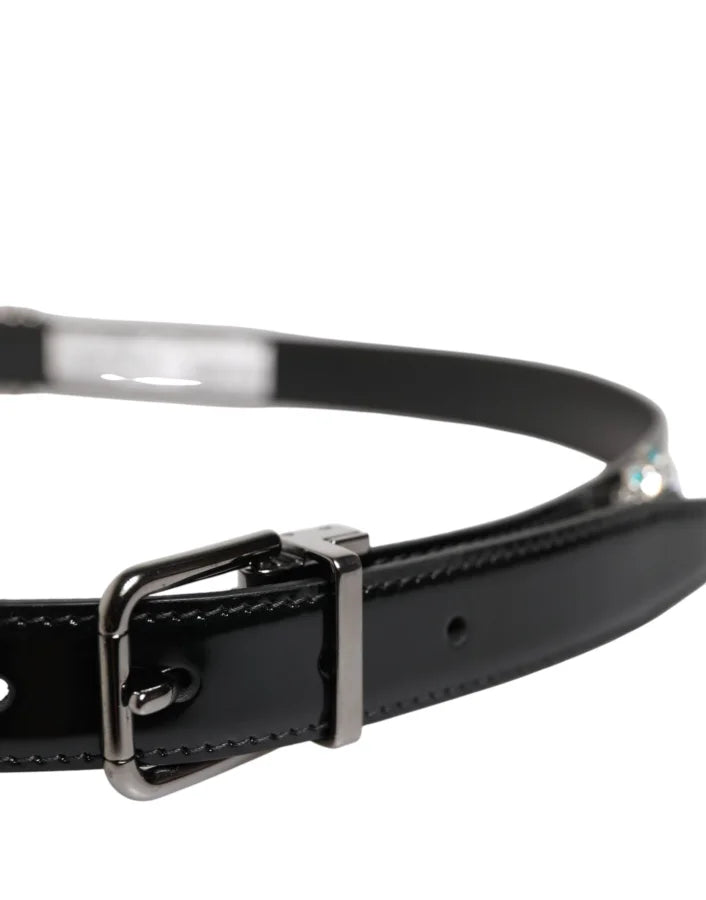 Dolce &amp; Gabbana Black Embellished Metal Logo Buckle Belt