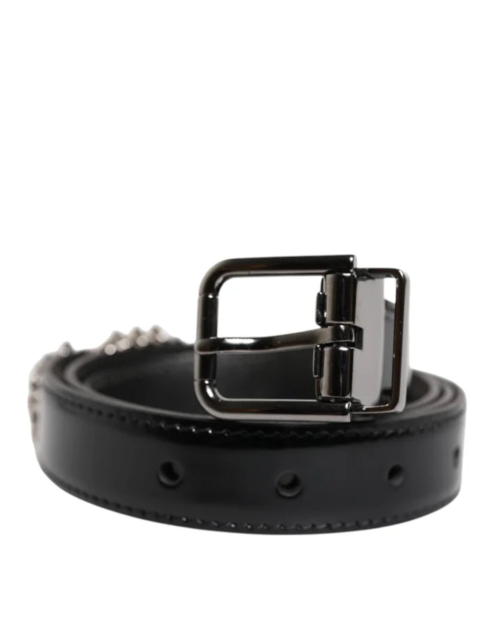 Dolce &amp; Gabbana Black Embellished Metal Logo Buckle Belt