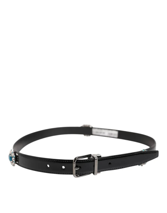 Dolce &amp; Gabbana Black Embellished Metal Logo Buckle Belt