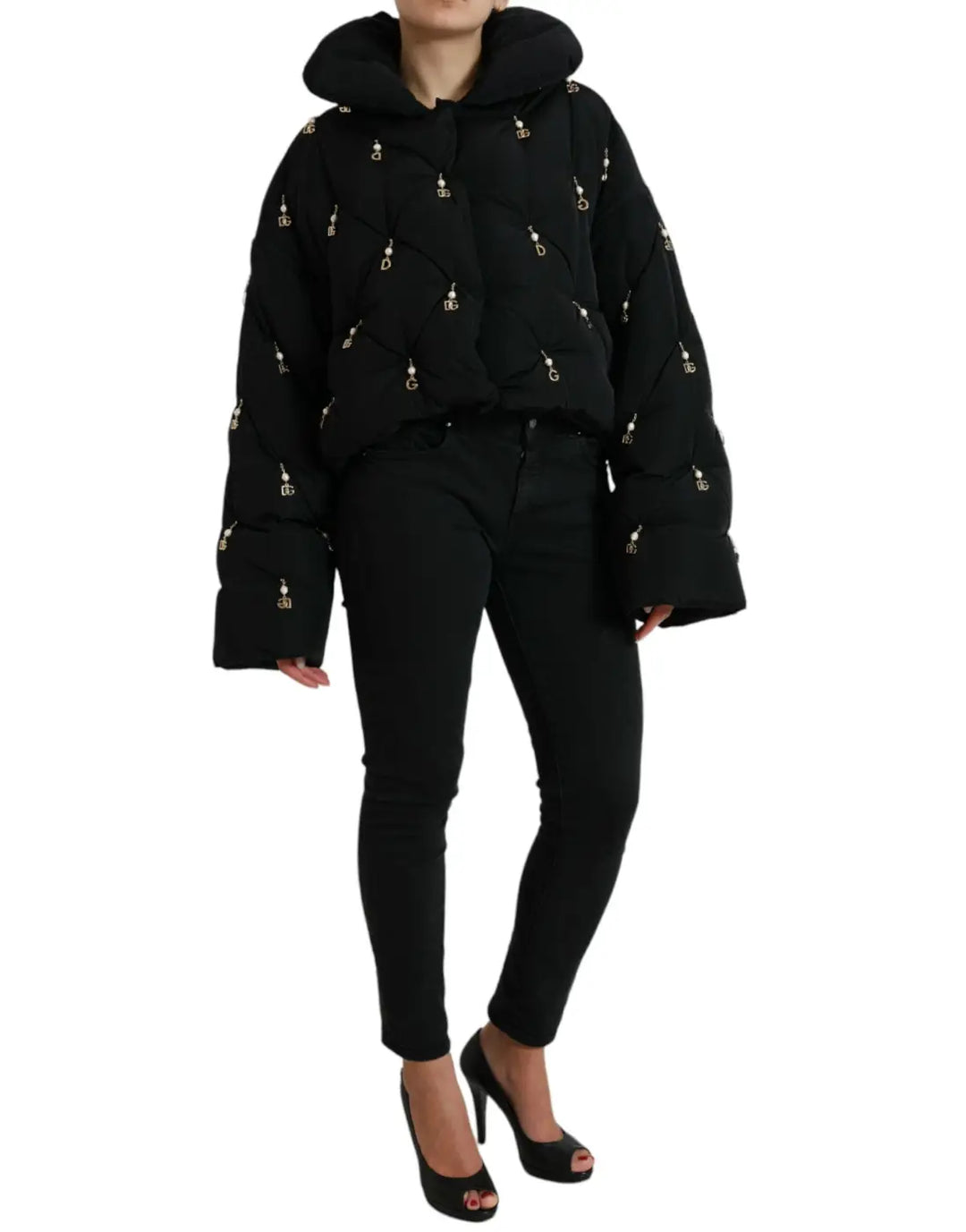 Dolce &amp; Gabbana Black Embellished Quilted Shell Bomber Jacket