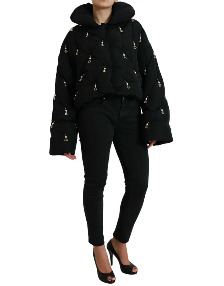 Dolce &amp; Gabbana Black Embellished Quilted Shell Bomber Jacket
