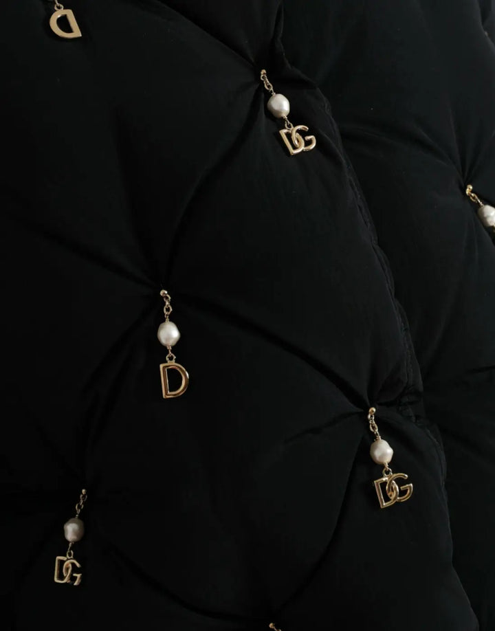 Dolce &amp; Gabbana Black Embellished Quilted Shell Bomber Jacket