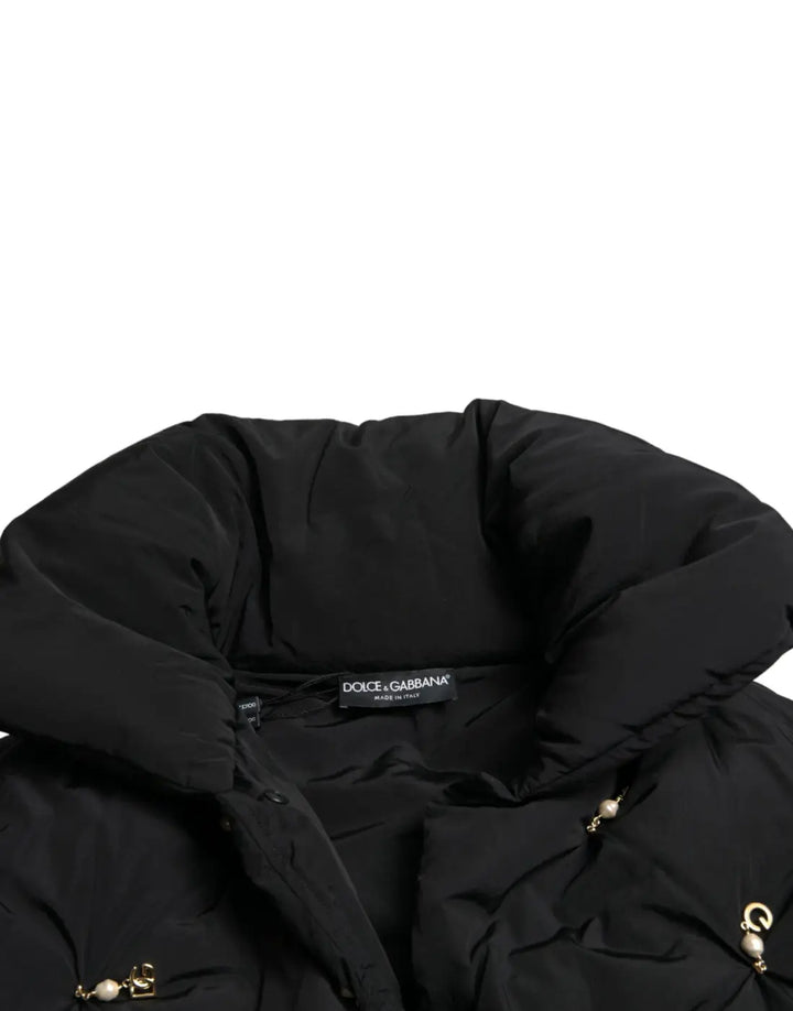 Dolce &amp; Gabbana Black Embellished Quilted Shell Bomber Jacket