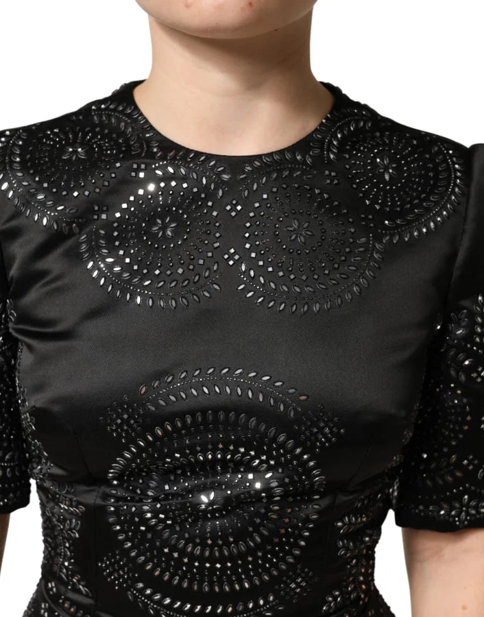 Dolce &amp; Gabbana Black Embellished Short Sleeve Sheath Dress