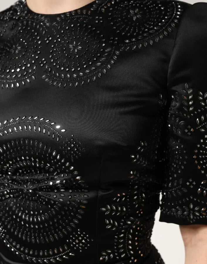 Dolce &amp; Gabbana Black Embellished Short Sleeve Sheath Dress