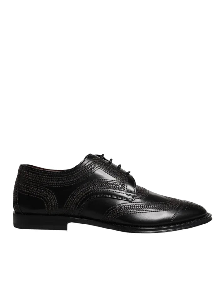 Dolce &amp; Gabbana Black Embroidered Classic Leather Derby Dress Shoes
