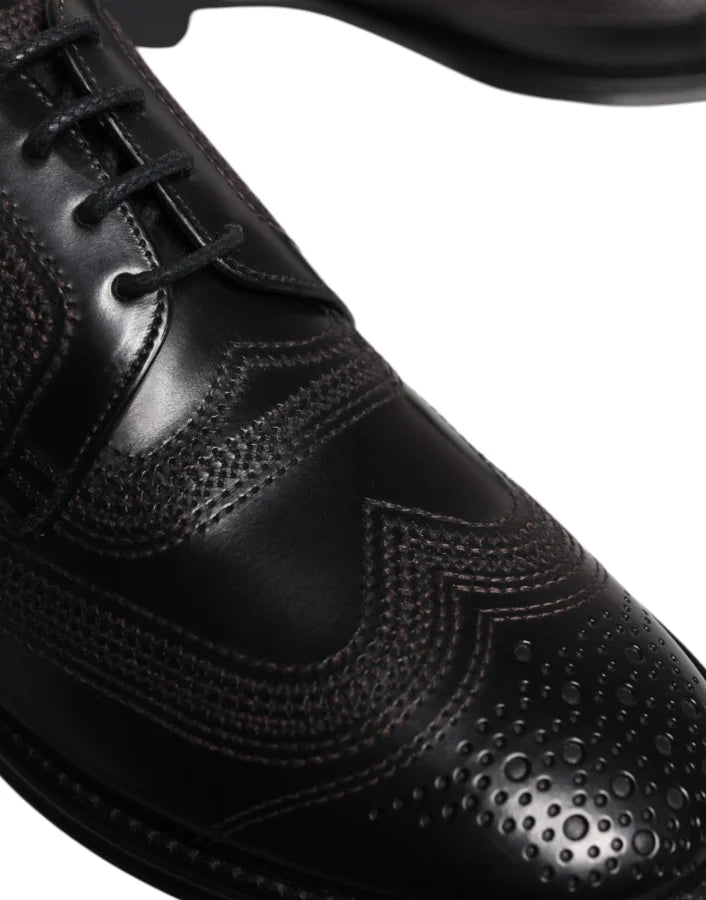 Dolce &amp; Gabbana Black Embroidered Classic Leather Derby Dress Shoes