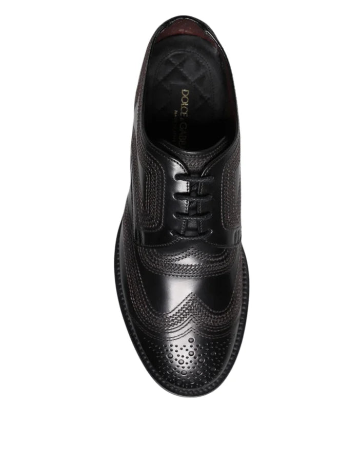 Dolce &amp; Gabbana Black Embroidered Classic Leather Derby Dress Shoes