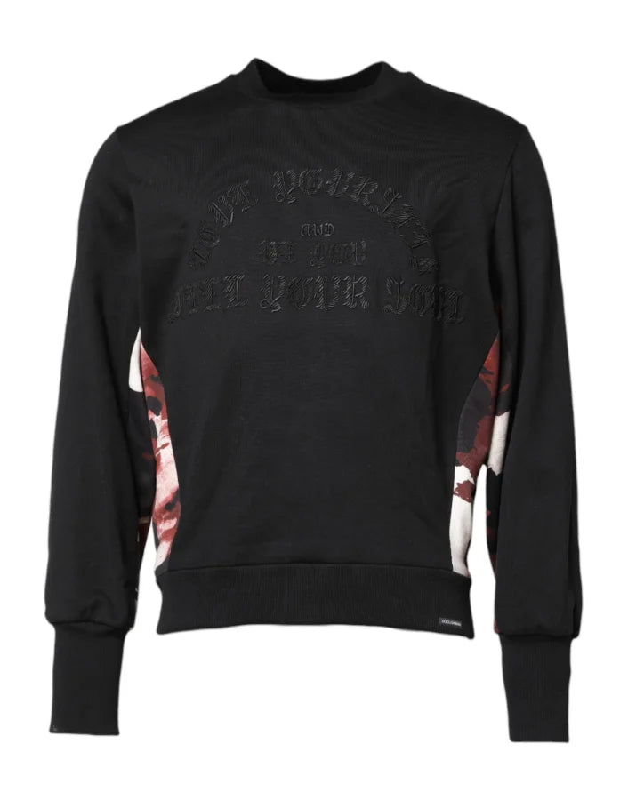 Dolce &amp; Gabbana Black Embroidered Crew Neck Pullover Sweater