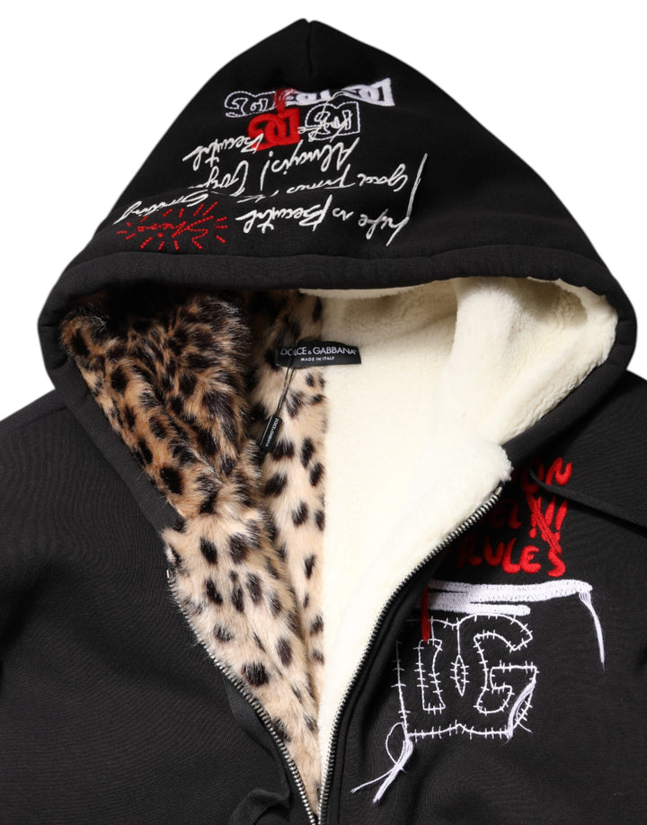 Dolce &amp; Gabbana Track Jackets - Black Embroidered Full Zip Hooded Jacket