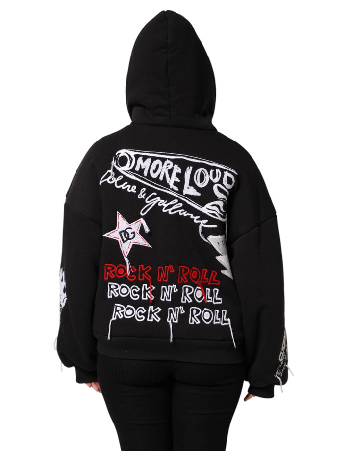 Dolce &amp; Gabbana Track Jackets - Black Embroidered Full Zip Hooded Jacket