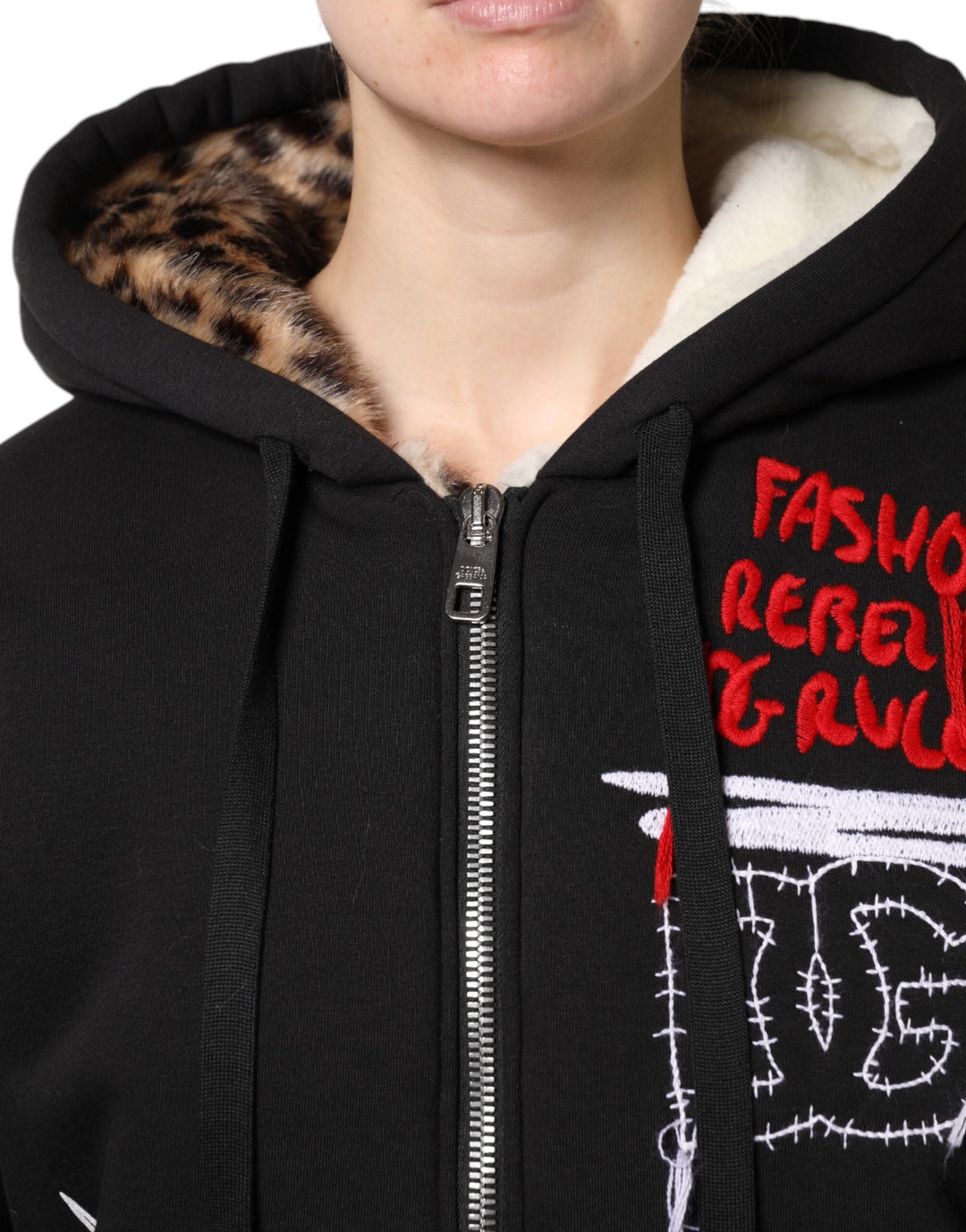 Dolce &amp; Gabbana Track Jackets - Black Embroidered Full Zip Hooded Jacket
