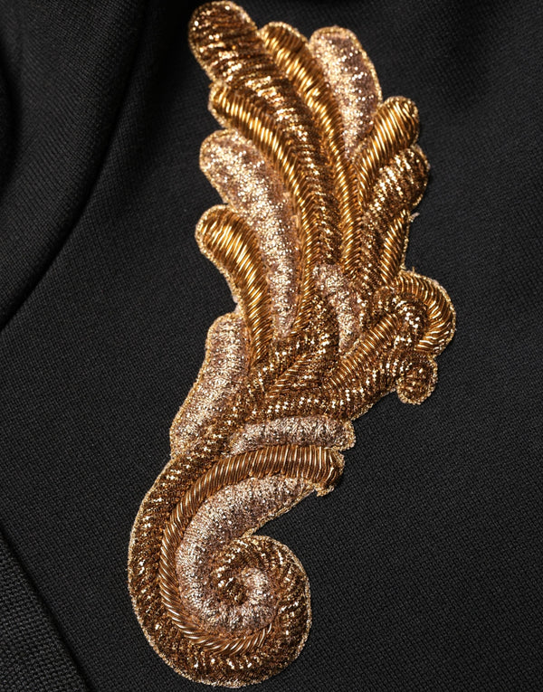 Dolce & Gabbana Hoodies - Black Embroidered Tassel Hooded Sweatshirt Sweater