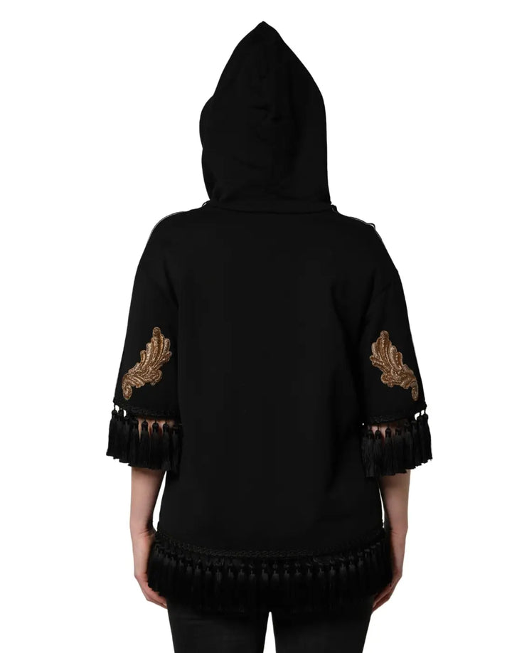 Dolce &amp; Gabbana Black Embroidered Tassel Hooded Sweatshirt Sweater