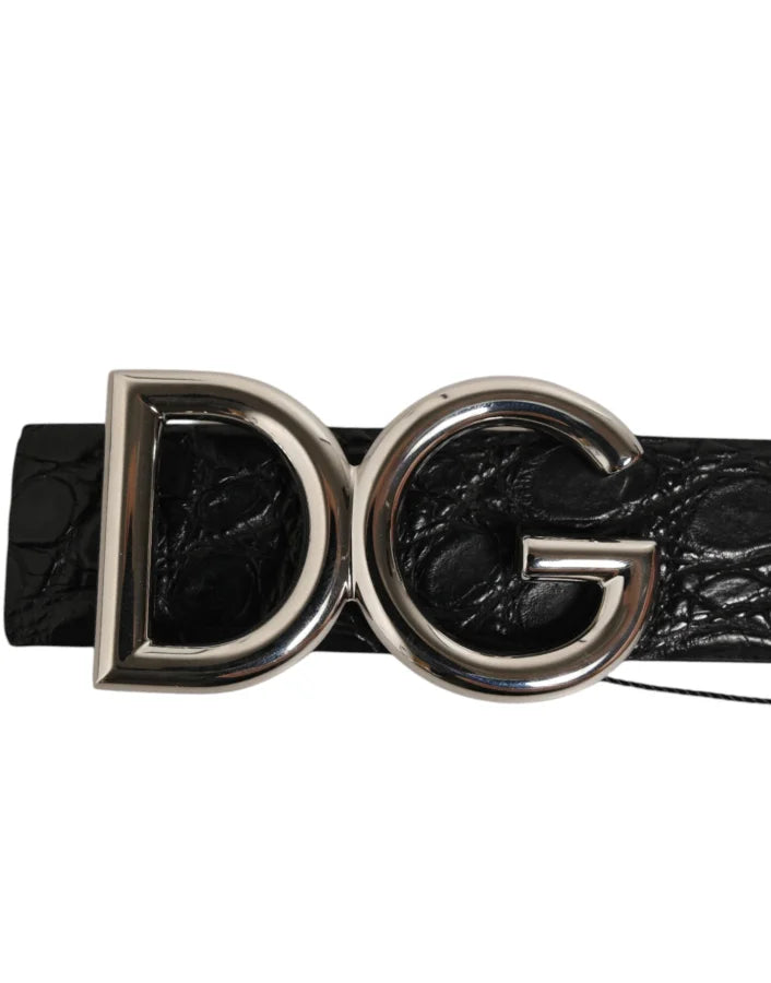 Dolce &amp; Gabbana Black Exotic Leather DG Logo Buckle Belt
