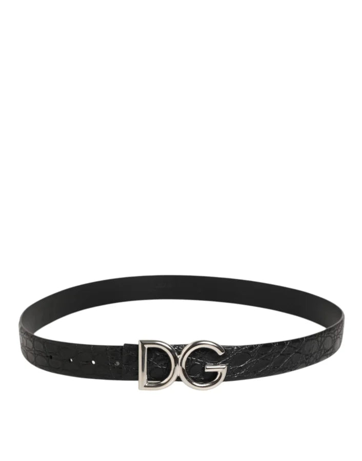 Dolce &amp; Gabbana Black Exotic Leather DG Logo Buckle Belt