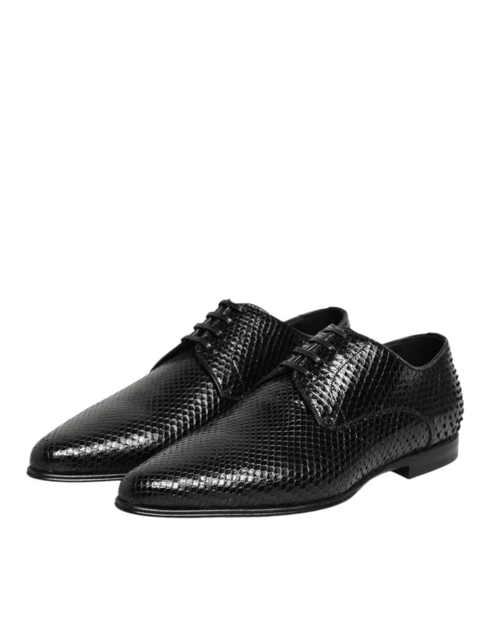 Dolce &amp; Gabbana Black Exotic Leather Lace Up Derby Shoes