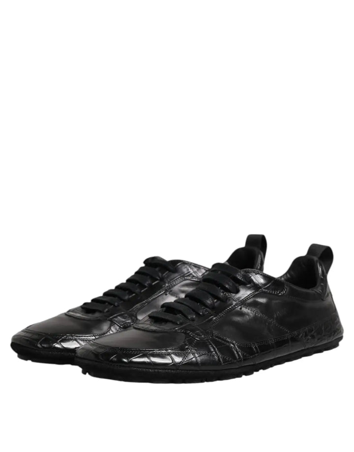 Dolce &amp; Gabbana Black Exotic Leather Low Top Sneakers Shoes