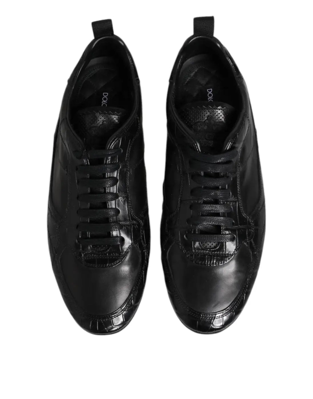 Dolce &amp; Gabbana Black Exotic Leather Low Top Sneakers Shoes