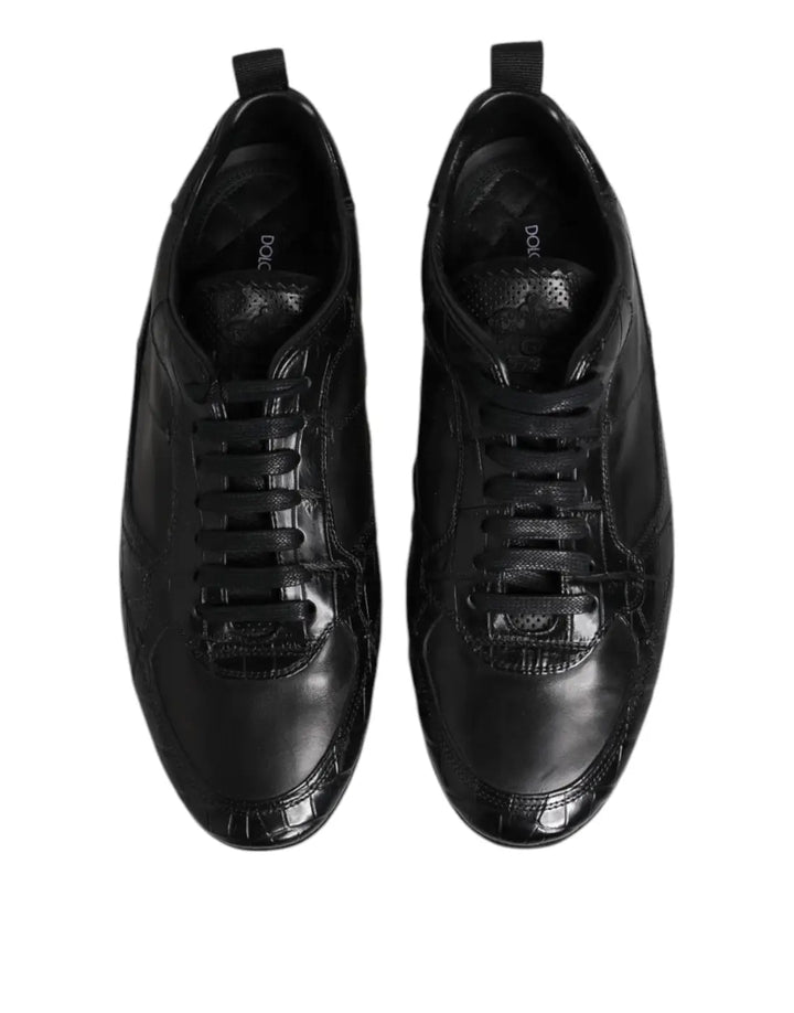 Dolce &amp; Gabbana Black Exotic Leather Low Top Sneakers Shoes