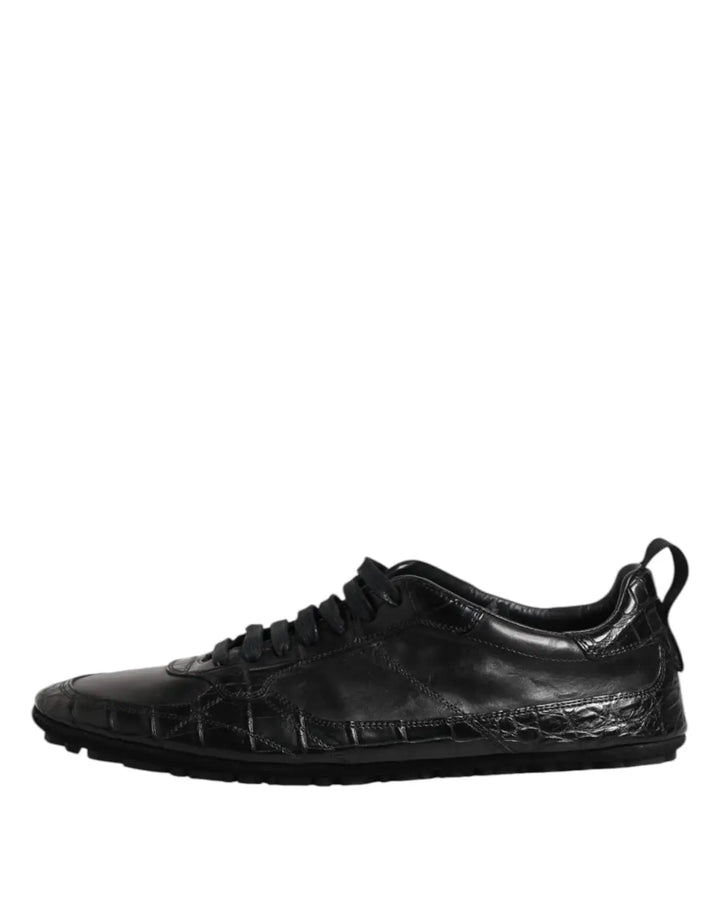 Dolce &amp; Gabbana Black Exotic Leather Low Top Sneakers Shoes