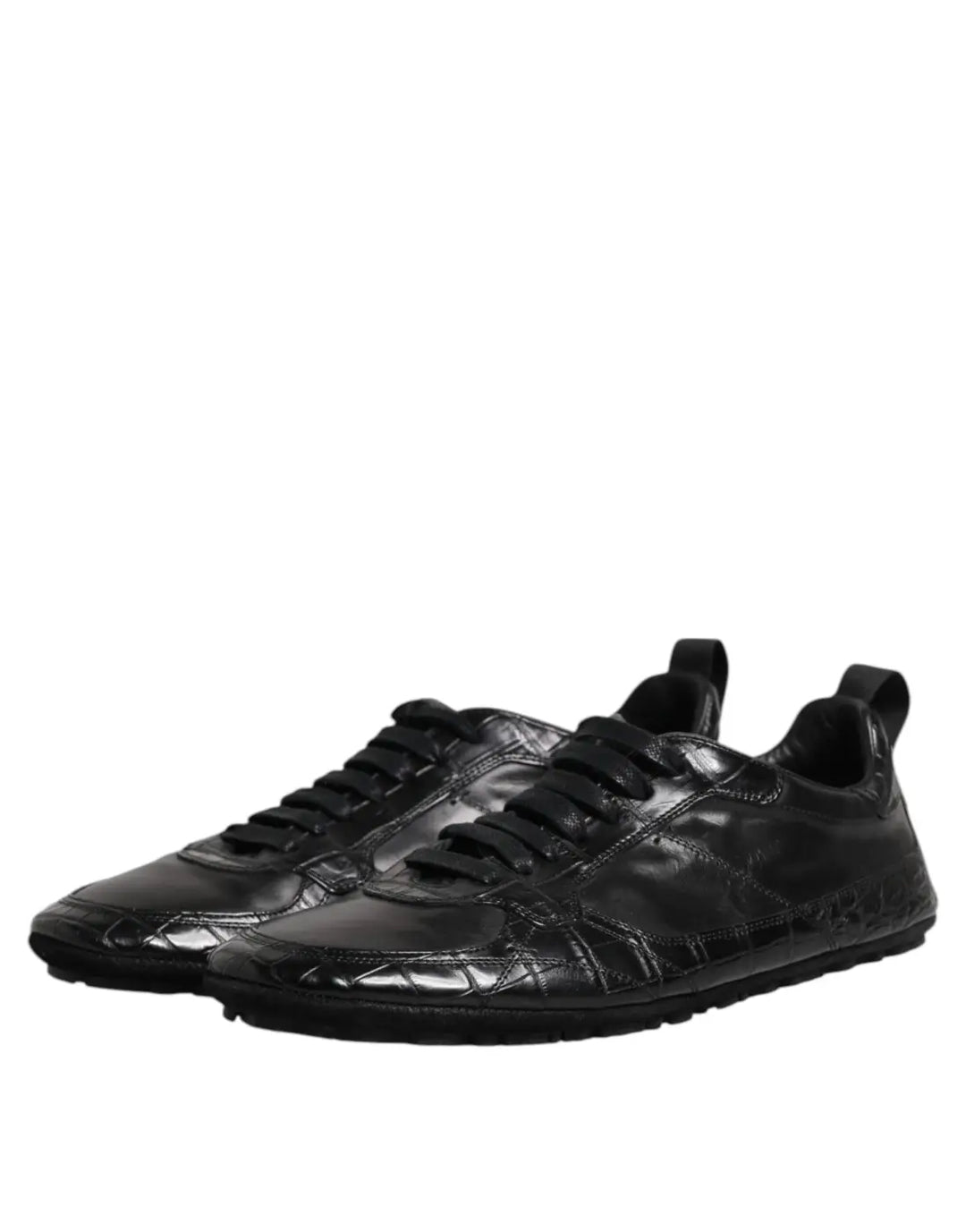 Dolce &amp; Gabbana Black Exotic Leather Low Top Sneakers Shoes