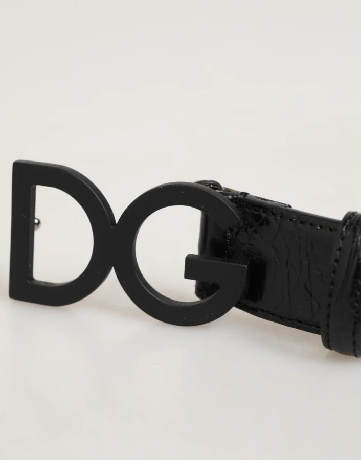 Dolce &amp; Gabbana Black Exotic Leather Metal Logo Buckle Belt