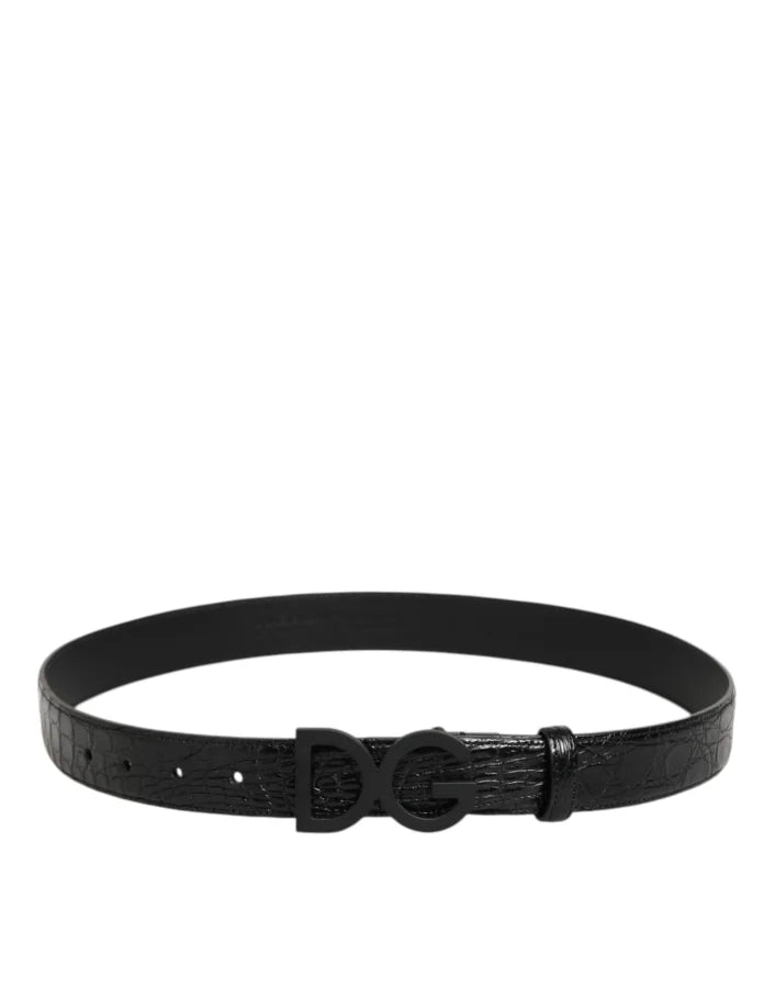 Dolce &amp; Gabbana Black Exotic Leather Metal Logo Buckle Belt